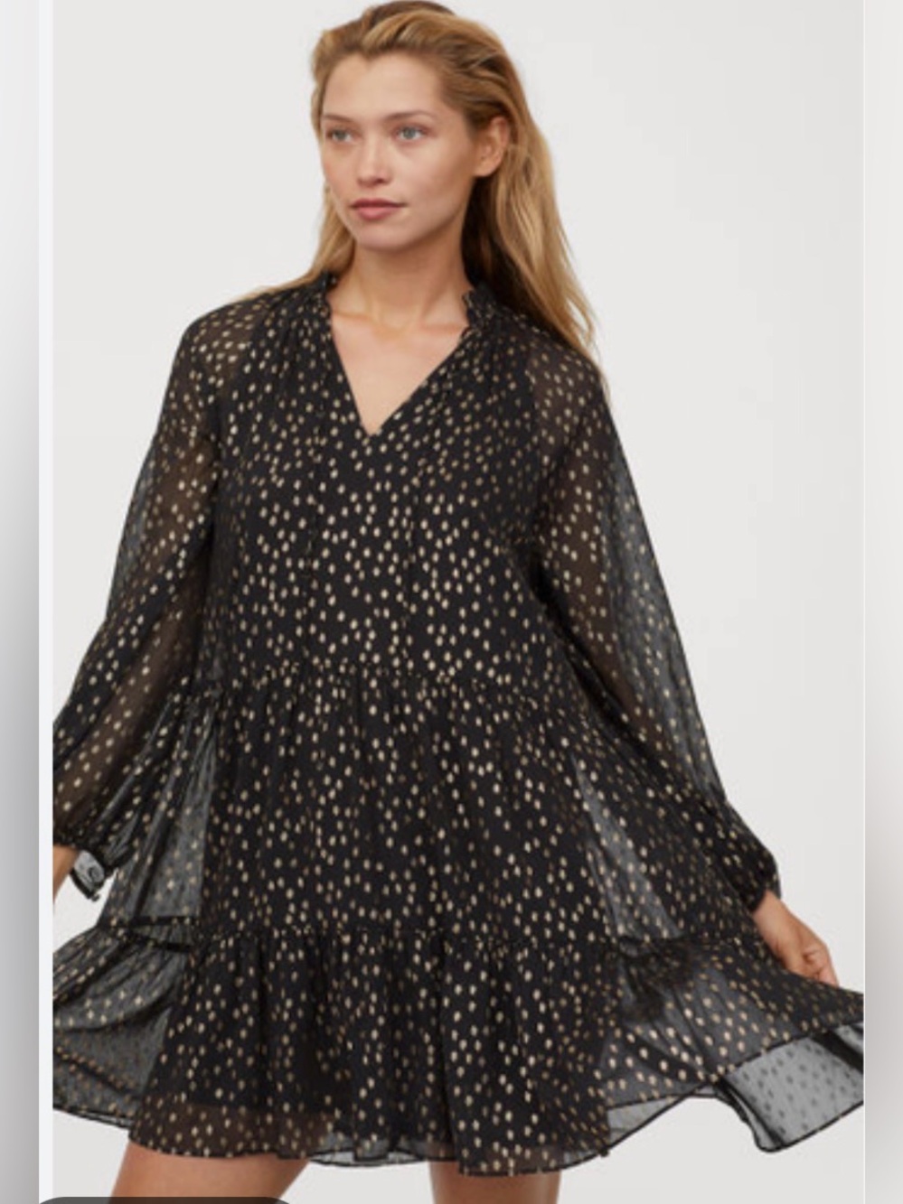 H&M Black Mini Dress with Gold Dot Print